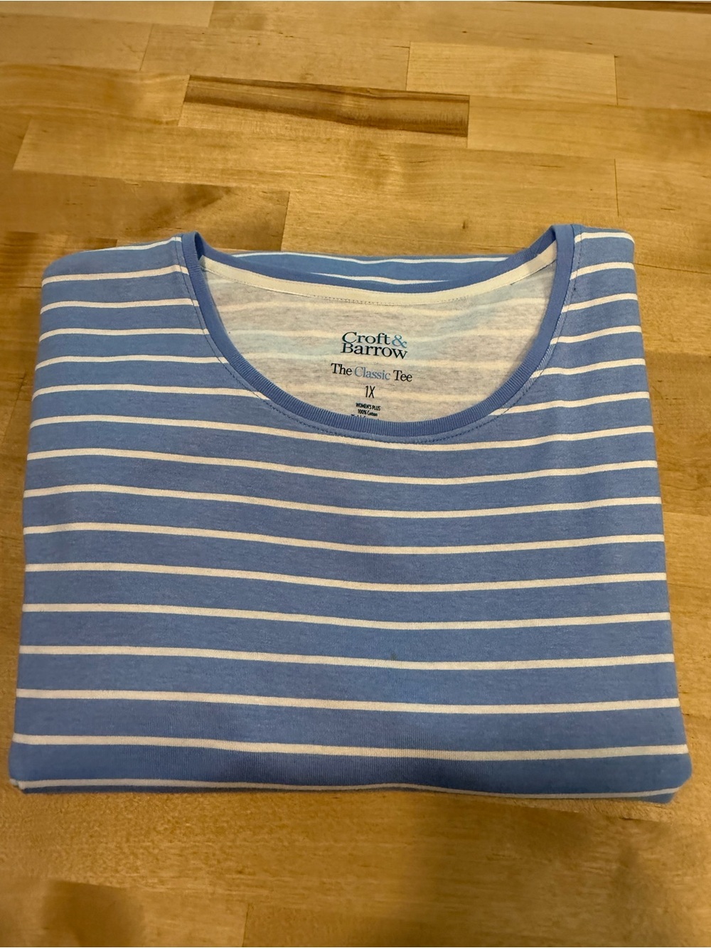Croft & barrow Light Blue White Striped Classic Tee Label Short Sleeve Size 1X